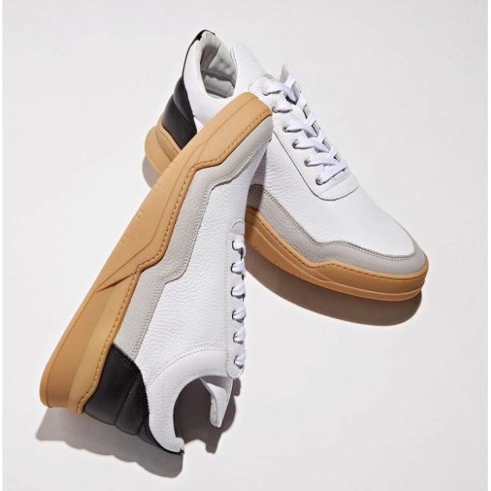 Filling Pieces Barneys XO Low Top Sneakers Mens 8 White Black Gum Leather Luxury